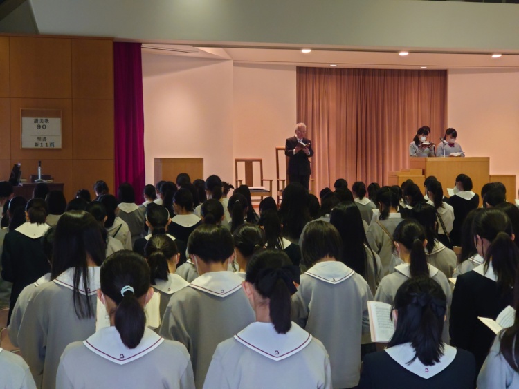 梅花中学校の全校礼拝