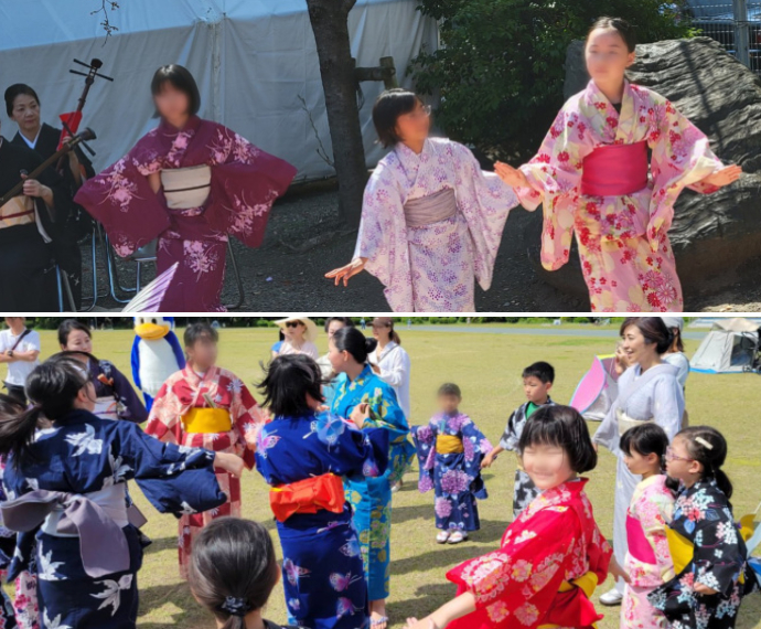 イベントで楽しく踊るインターナショナルスクール・日本舞踊クラスの子どもたち