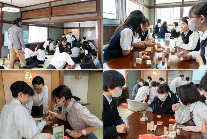 「宝仙学園中学校・高等学校」の理数インター・授業風景（積み木）