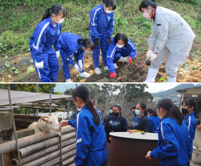 「香川県立高松北中学校・高等学校」の生徒たちが国際交流をする様子