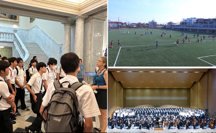 「聖光学院中学校高等学校」のメリーランド研修風景、グラウンド風、第九演奏会(5年毎)風