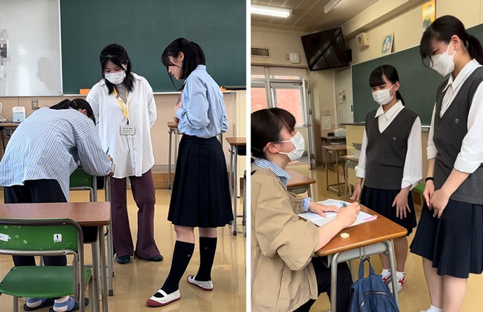 東京純心女子中学校・高等学校の卒業生チューターのいる自習室の学習風景