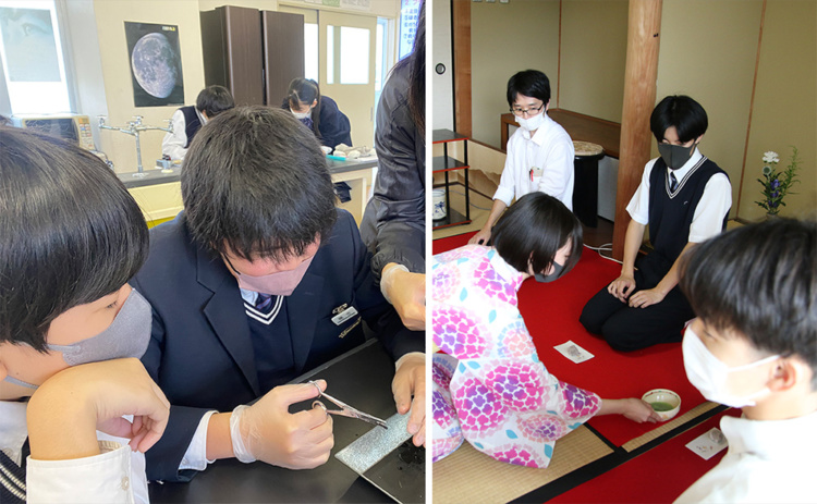 東明館中学校・高等学校のサイエンス部と茶道部