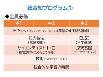 山脇学園中学校の総合知プログラムの必修カリキュラム